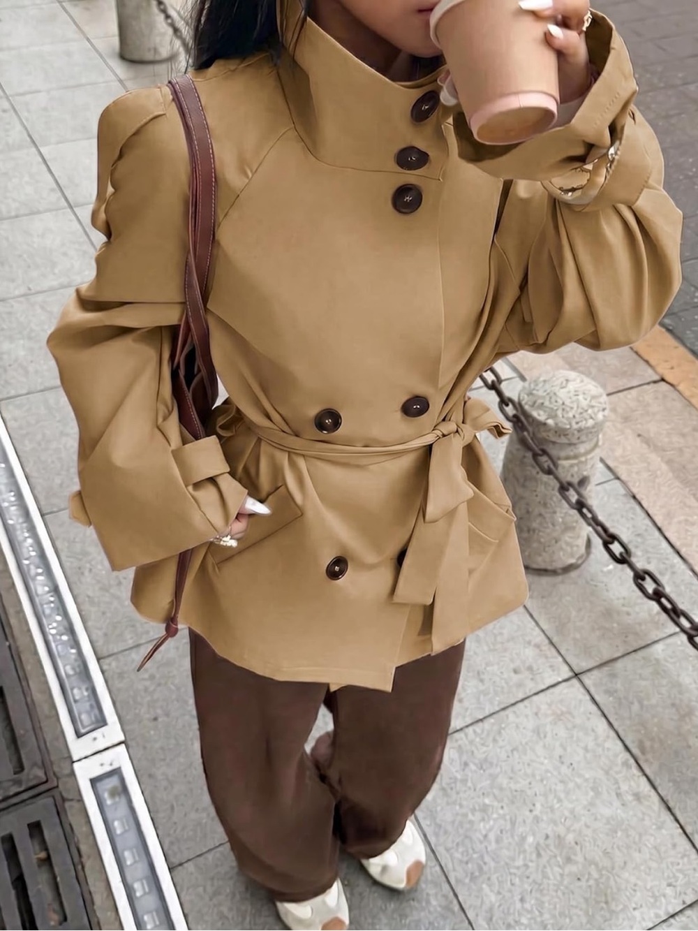 NWT Amazon Ainangua Double Breasted Windbreaker Trench Jacket Khaki $49.99